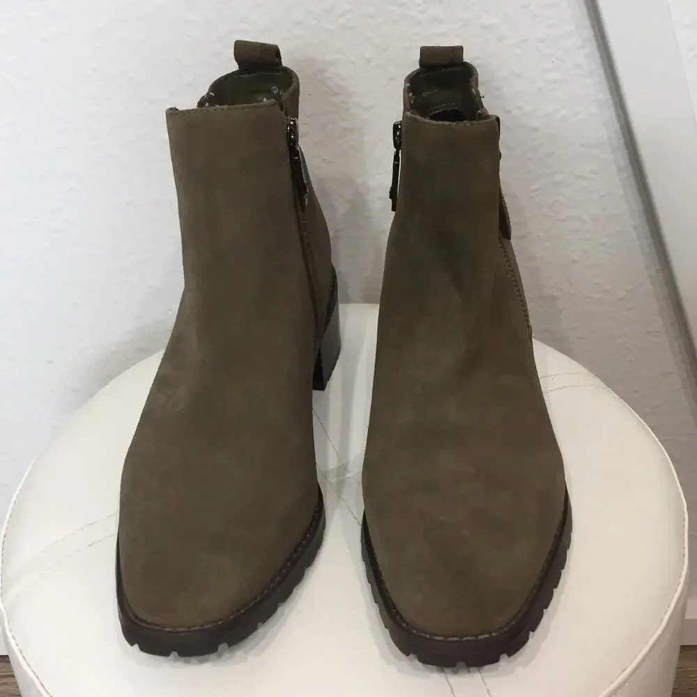 Blondo Waterproof Samara Ankle Boot Green Suede 8.5 Lug Sole Zip Closer